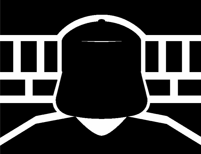 black & white logo of man in ball cap looking down